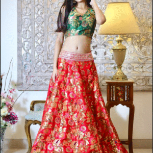 Red & Green Banarasi Lehenga Set