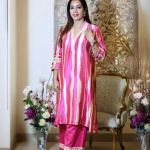 Pink & Gold Striped Kurta Set
