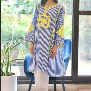 Blue & White Striped with Cotton Kurta Set
