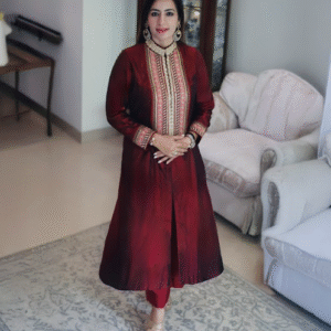 Maroon Embroidered Front-Panel Kurta