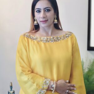 Mustard Yellow Kurta set with traditional antique gold zardozi embroidery