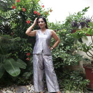 Silver-Lavender Banarsi silk Co-ord Set